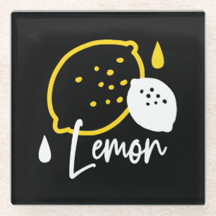 Abstract Lemon Illustration – Fresh Citrus Art Glass Coaster