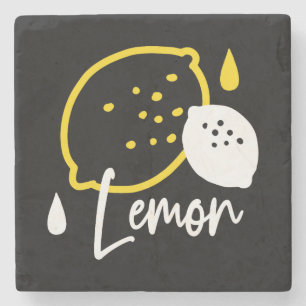 Abstract Lemon Illustration – Fresh Citrus Art Stone Coaster