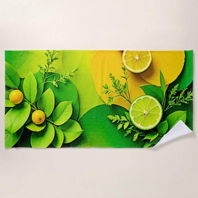 Abstract Lemon Lime Nature Art Beach Towel (Front)