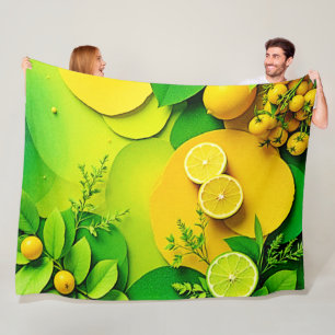 Abstract Lemon Lime Nature Art Fleece Blanket