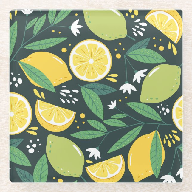 Abstract Lemon: Modern Art Seamless. Glass Coaster (Front)