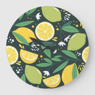 Abstract Lemon: Modern Art Seamless. Large Clock