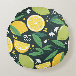 Abstract Lemon: Modern Art Seamless. Round Pillow