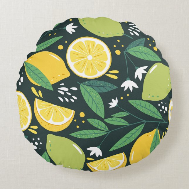 Abstract Lemon: Modern Art Seamless. Round Pillow (Front)