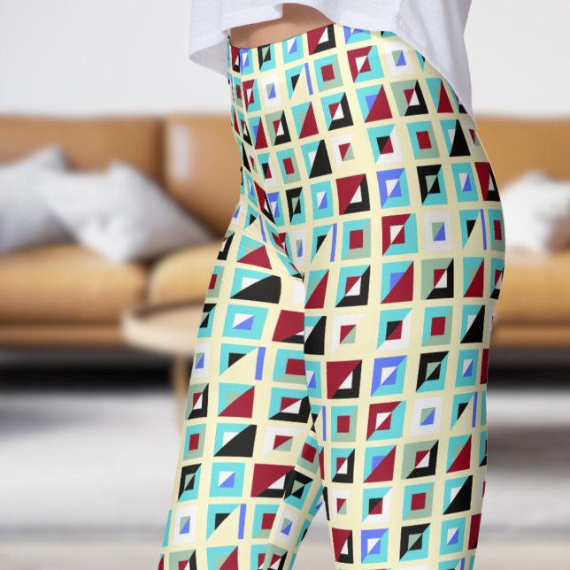 Abstract Lemon White Chiffon Mosaic Pattern Leggings (Signs on Lemon Chiffon Leggings)