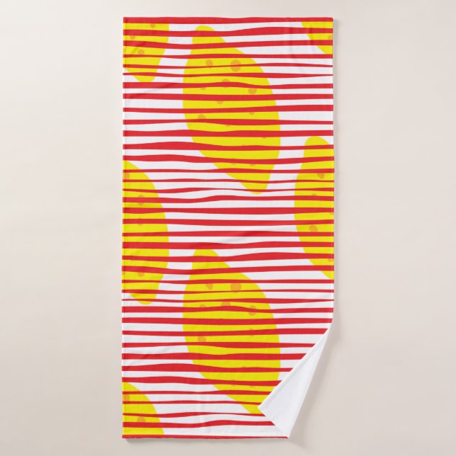 Abstract lemon with leaf seamless pattern. Hand dr Bath Towel (Bath Towel)