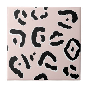 Abstract Leopard Print Pink with Monochrome Spots Tile