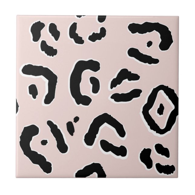 Abstract Leopard Print Pink with Monochrome Spots Tile (Front)