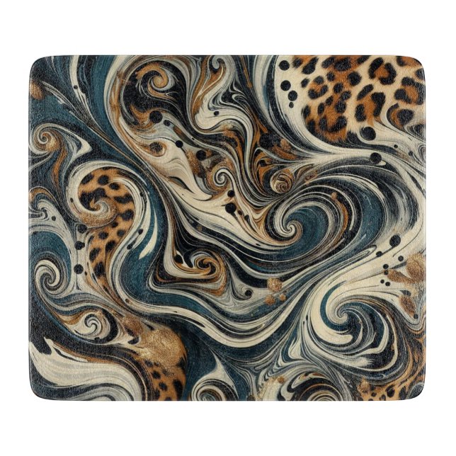 Abstract Leopard Print Swirl Cutting Board (Front)