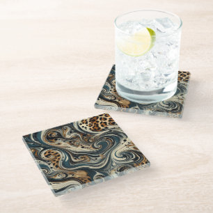 Abstract Leopard Print Swirl Glass Coaster