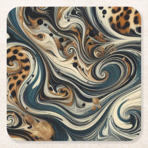 Abstract Leopard Print Swirl Square Paper Coaster