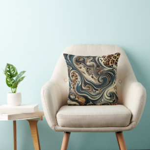 Abstract Leopard Print Swirl Throw Pillow