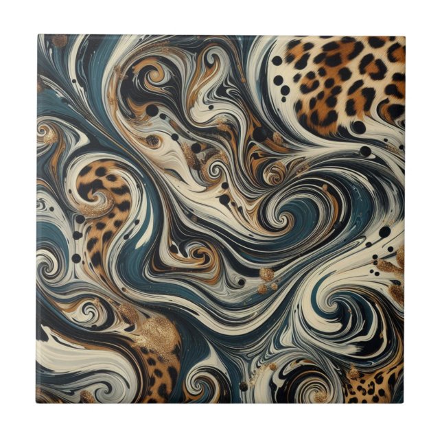 Abstract Leopard Print Swirl Tile (Front)