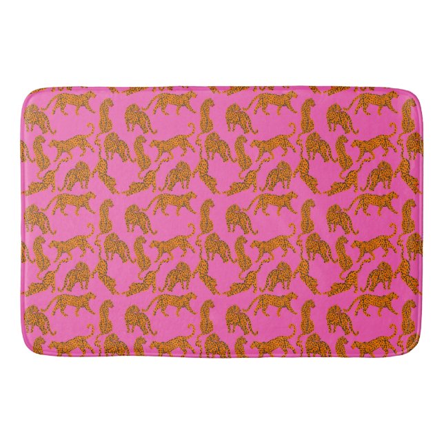 Abstract leopards with red lips and earnings  wrap bath mat (Front)
