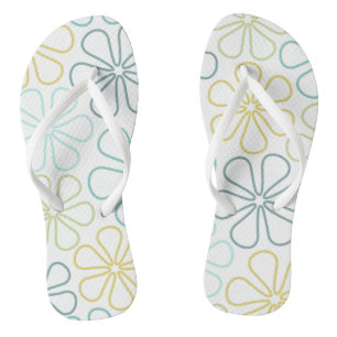 Abstract Lg Flowers Teals Yellow Lime White Flip Flops