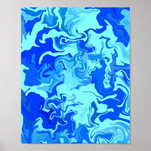 Abstract Light and Dark Blue Fluid Art Poster
