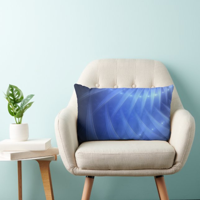 Abstract Light Beams - Blue Modern Art Fabric Lumbar Pillow (Chair)