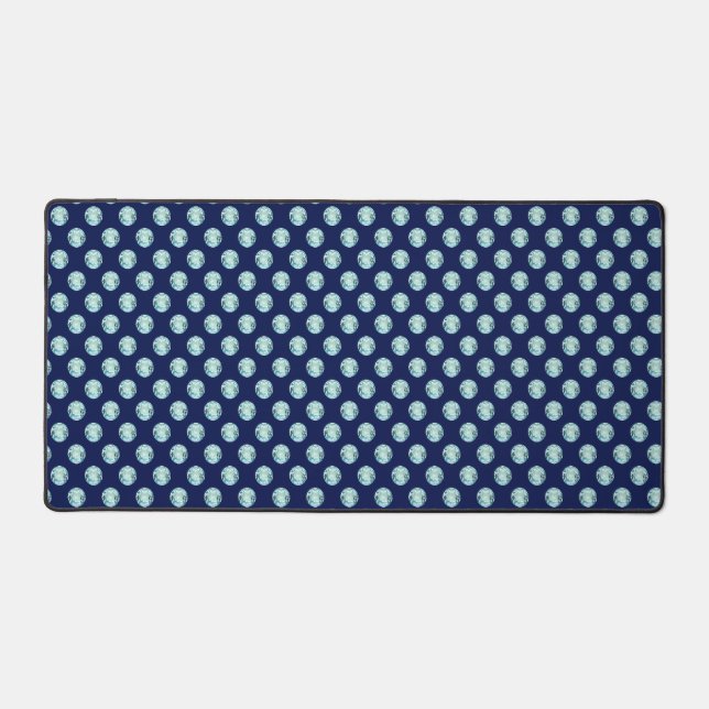 Abstract Light Blue Gems on Navy Blue Desk Mat (Front)