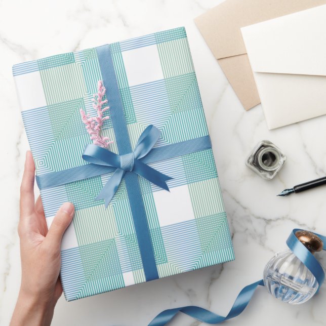 Abstract light blue geometric pattern squares line wrapping paper (Gifting)
