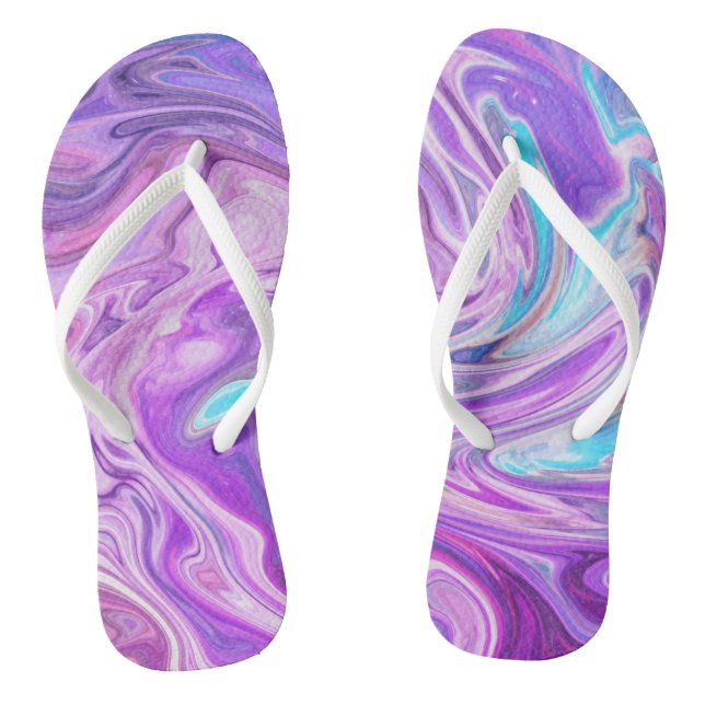 Abstract Light Blue Purple Liquid Swirl Flip Flops (Footbed)