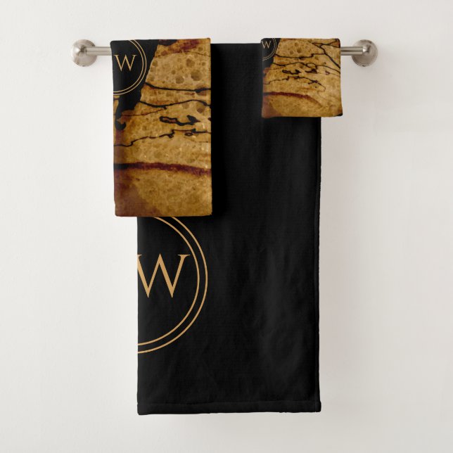 Abstract Light Copper And Black Monogram Bath Towel Set (Insitu)