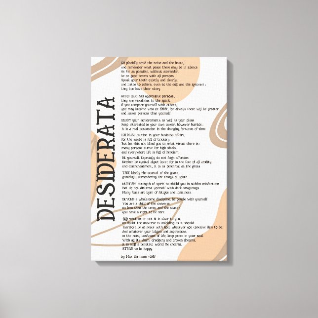 Abstract Light Dark Tan Desiderata by Max Ehrman  Canvas Print (Front)
