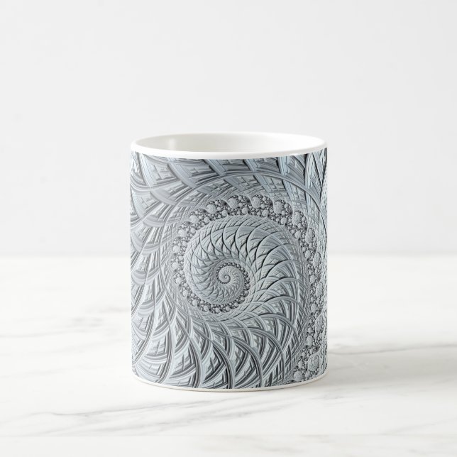 Abstract Light Grey Spiral Fractal Coffee Mug (Center)
