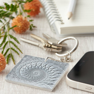 Abstract Light Grey Spiral Fractal Keychain
