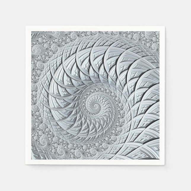 Abstract Light Grey Spiral Fractal Napkin (Front)