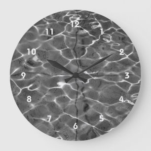 Abstract Light Reflections On Water: Black & White Large Clock