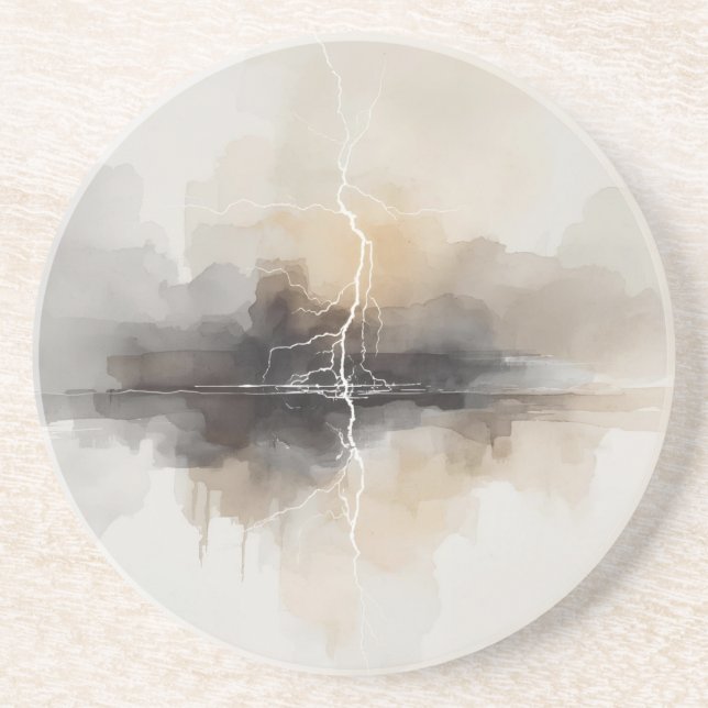 Abstract Lightning in Neutrals Print Coaster (Front)