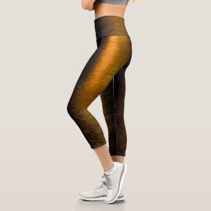 Abstract lights sea shiny bronzed reflection capri leggings