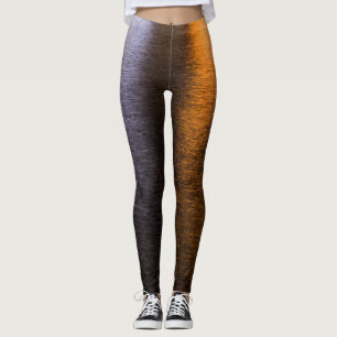 Abstract lights sea shiny gold bronze reflection leggings