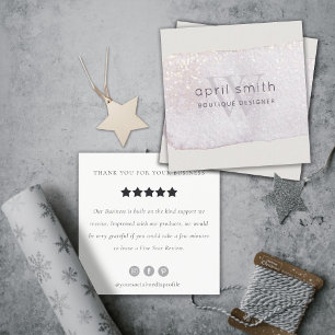 Abstract Lilac Brush Stoke Monogram Review Request Square Business Card