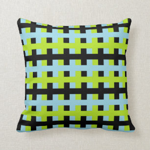 Abstract Lime Green, Black and Pastel Blue Throw Pillow