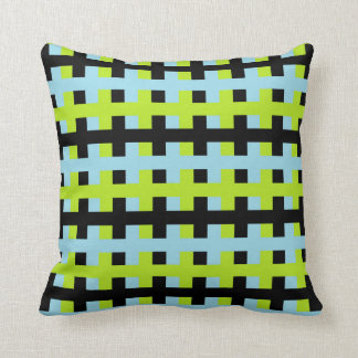 Abstract Lime Green, Black and Pastel Blue Throw Pillow