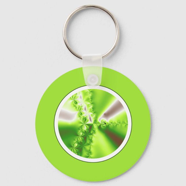 Abstract Lime Green Fractal Keychain (Front)