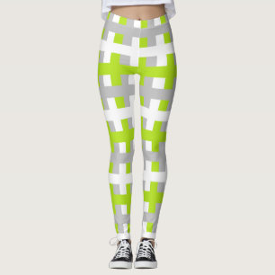Abstract Lime Green, Silver and White Leggings