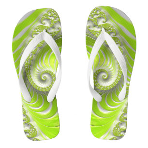 Abstract Lime Green Spiral Fractal Flip Flops