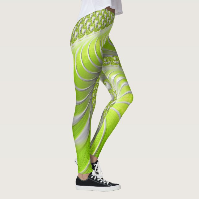 Abstract Lime Green Spiral Fractal Leggings (Right)
