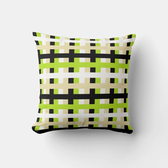 Abstract Lime Green, White, Beige and Black Throw Pillow (Front)