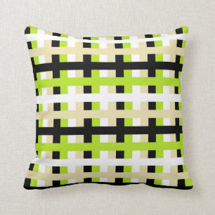 Abstract Lime Green, White, Beige and Black Throw Pillow
