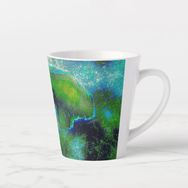 Abstract Limestone in Lime Greens and Blues Latte Mug (Right)