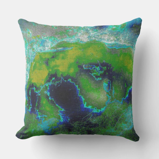 Abstract Limestone in Lime Greens and Blues Outdoor Pillow (Front)