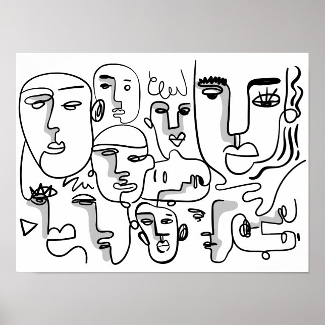 Abstract Line Art, Abstract Faces Drawing Poster (Front)