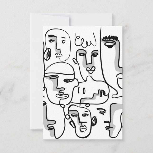 Abstract Line Art, Abstract Faces Drawing Thank You Card (Front)