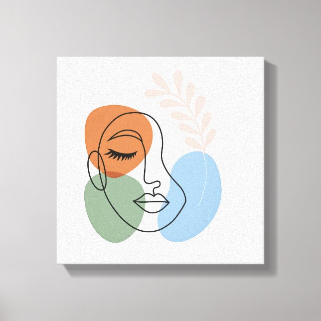 Abstract Line Art Face with Botanical Flair Canvas Print (Front)