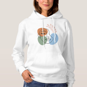 Abstract Line Art Face with Botanical Flair Hoodie