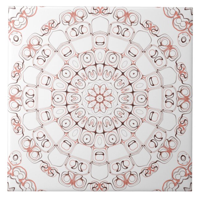 Abstract Line Art Mandala in Brown & Peach Tones Tile (Front)