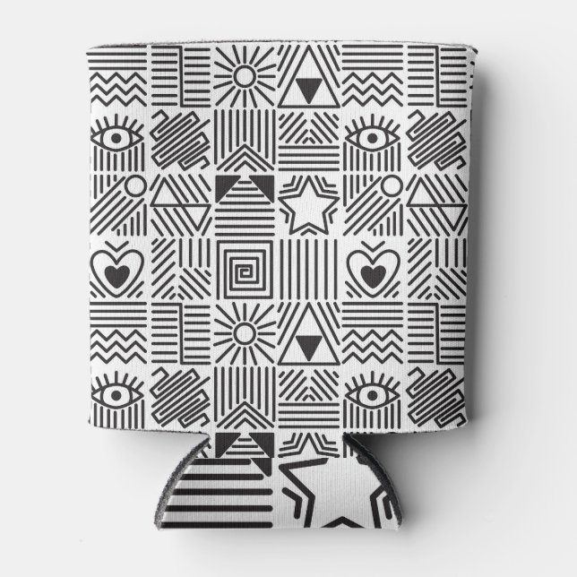 Abstract Line Art Mosaic Pattern Can Cooler (Front)